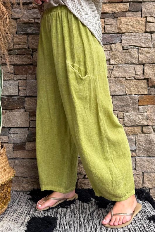 Lina Linen Blend Barrel Pant Washed Olive